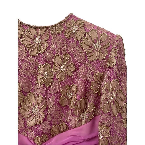 Vintage Nolan Miller Chiffon Lace Sequin Bodice Evening Dress Purple Women's XS - Picture 2 of 6